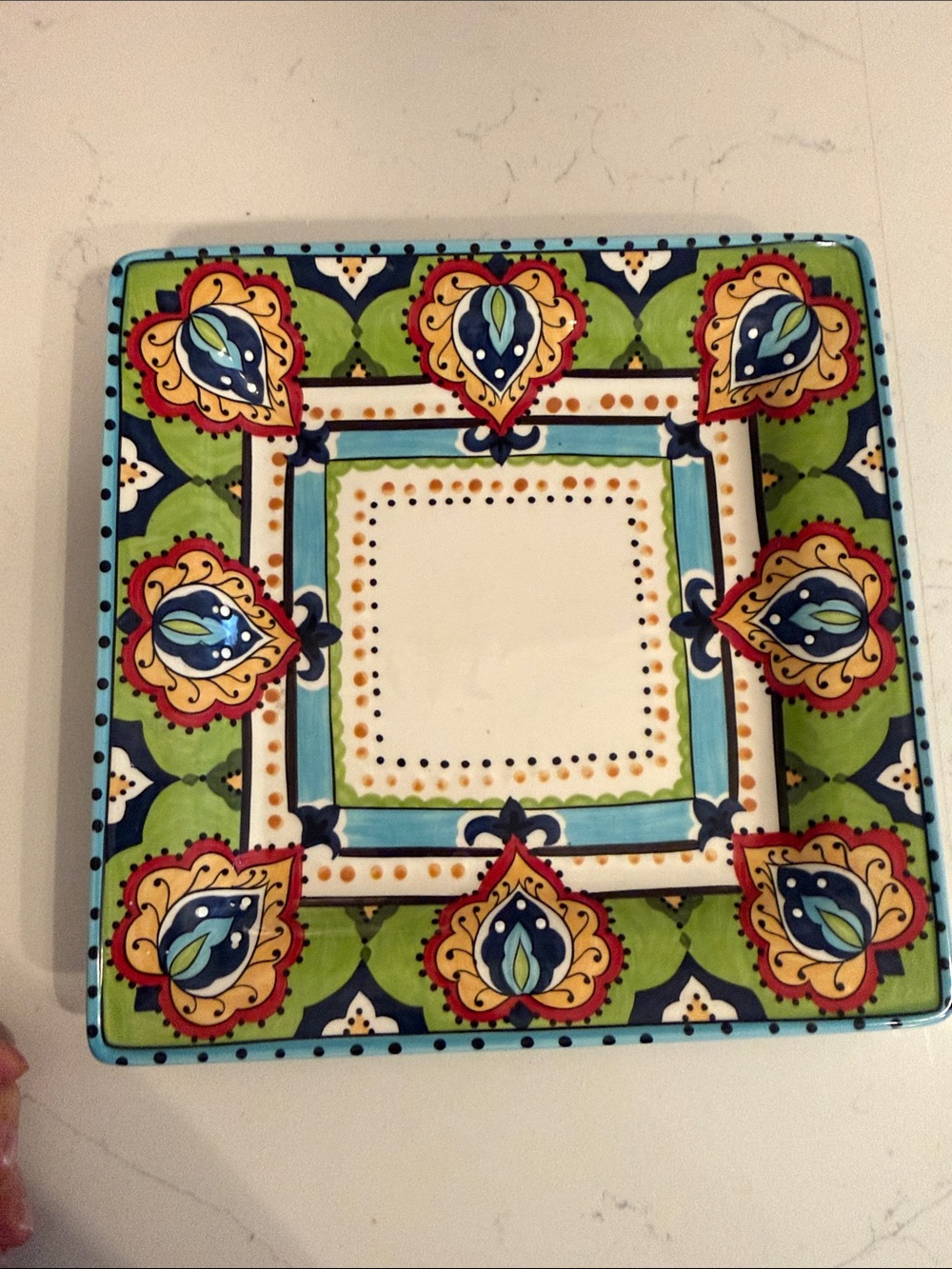 Tabletops Unlimited Espana Bocca Square Dinner Plate Hand Painted